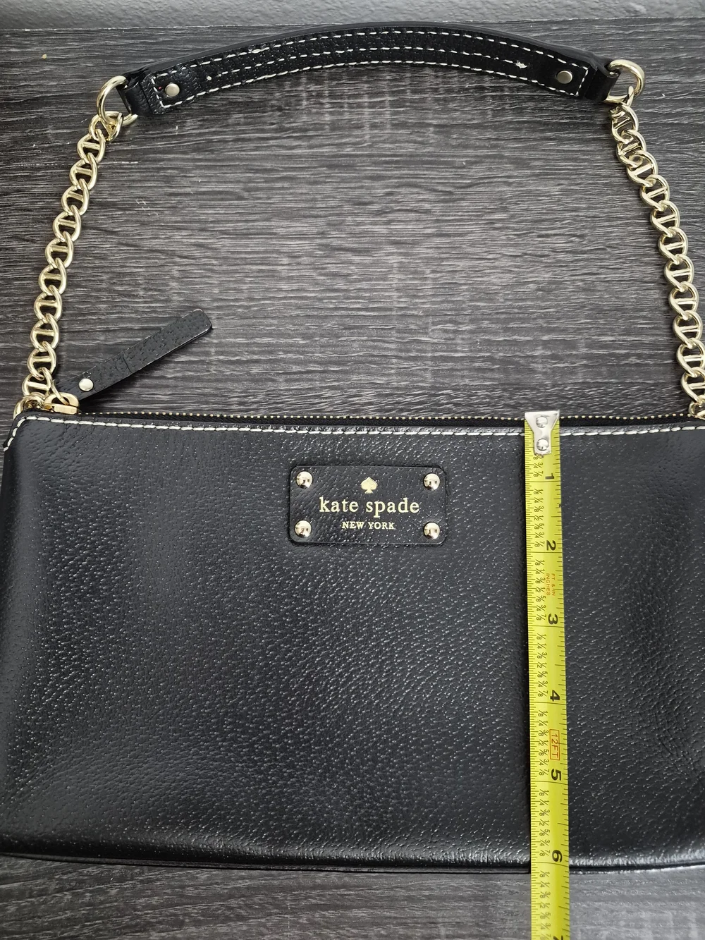 kate spade New York Wellesley Byrd Black Leather Wristlet with Gold Chain